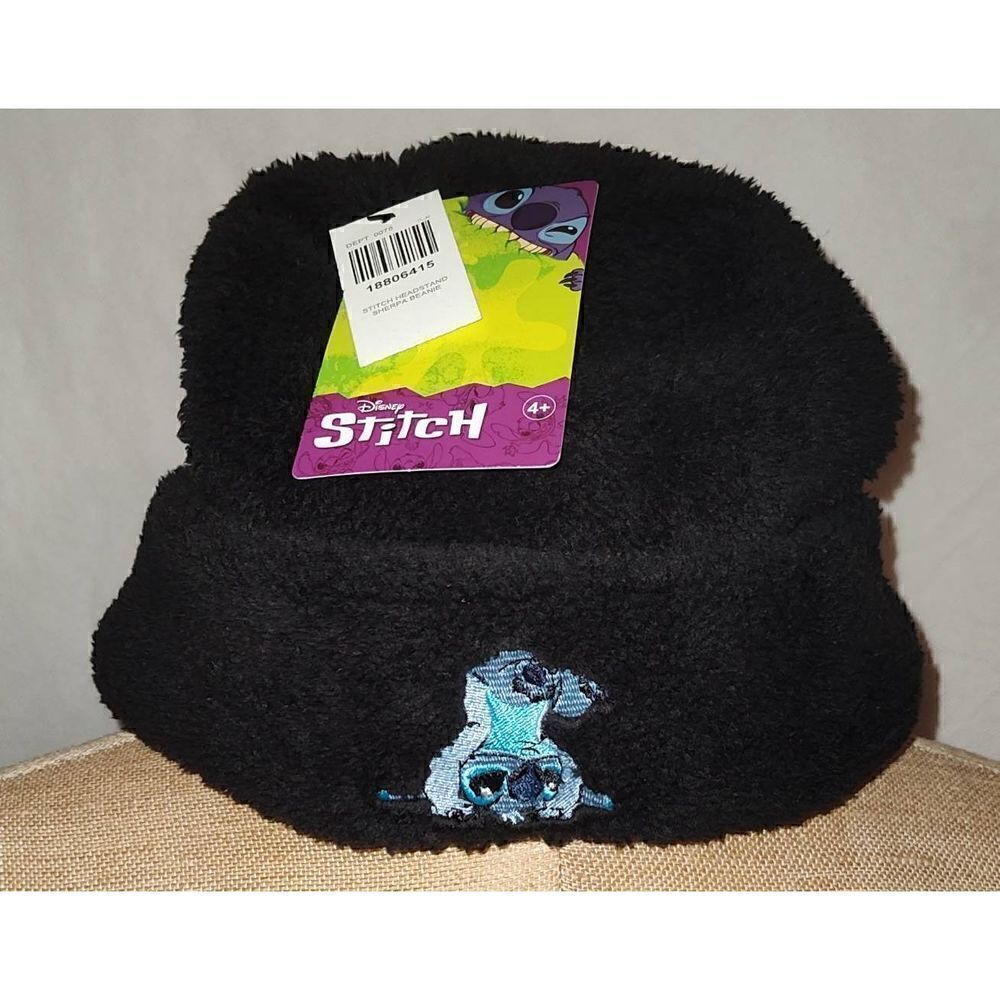 Disney Stitch Headstand Black Sherpa Beanie NWT ONE SIZE (4+)